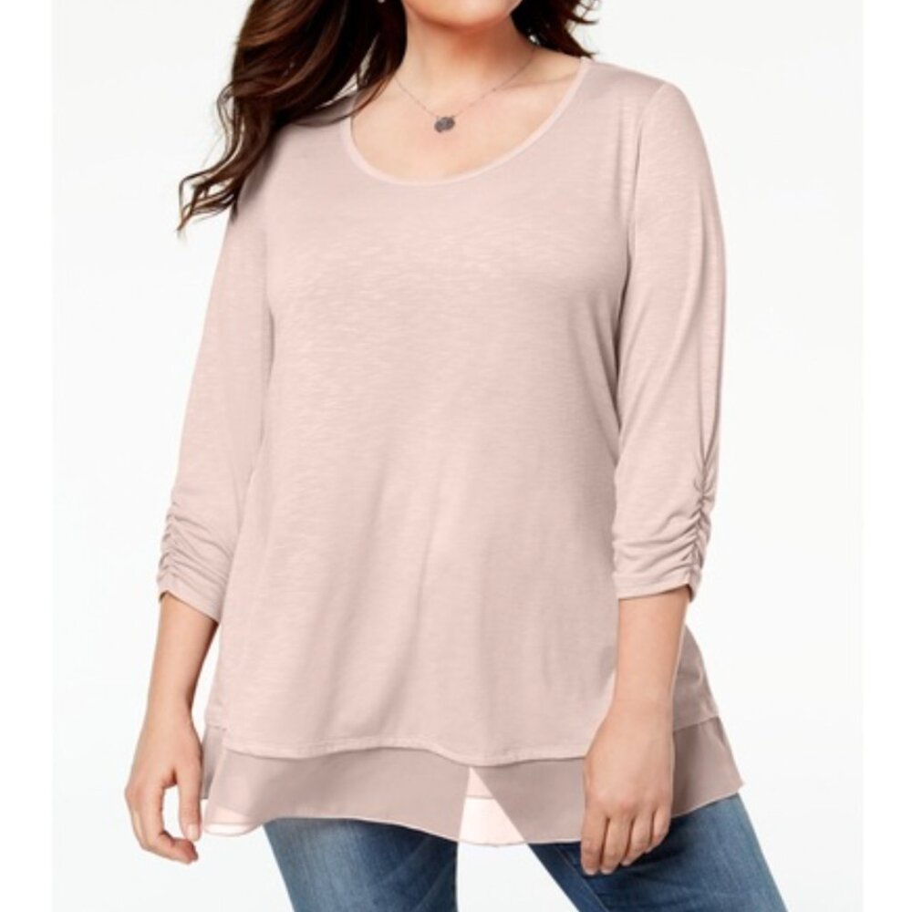 Style & Co Chiffon Hem 3/4 Sleeve Pink Top